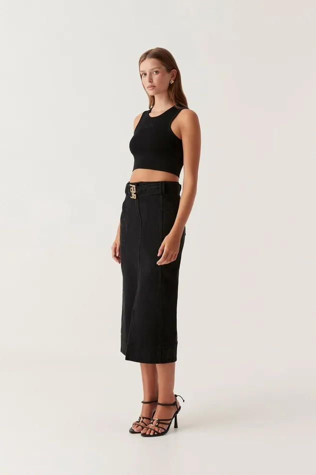Women Lola Denim Midi Skirt Black Aje Denim