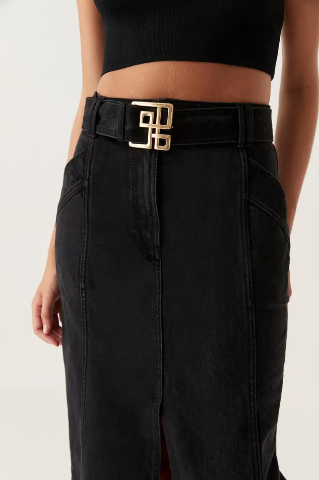 Women Lola Denim Midi Skirt Black Aje Denim