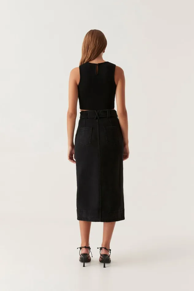 Women Lola Denim Midi Skirt Black Aje Denim