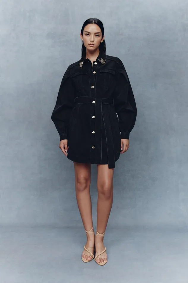 Women Lola Denim Mini Dress Black Aje Denim
