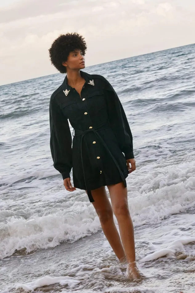 Women Lola Denim Mini Dress Black Aje Dresses