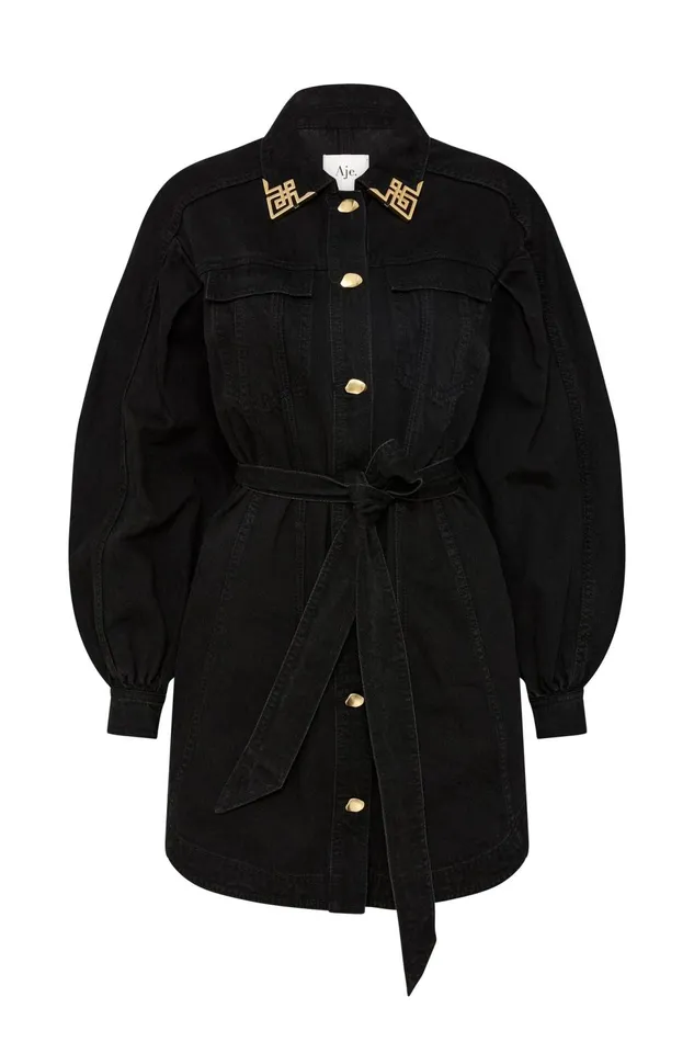 Women Lola Denim Mini Dress Black Aje Dresses