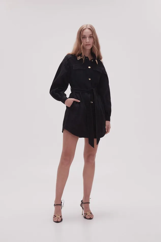 Women Lola Denim Mini Dress Black Aje Dresses