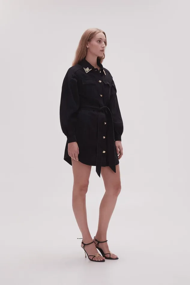 Women Lola Denim Mini Dress Black Aje Dresses