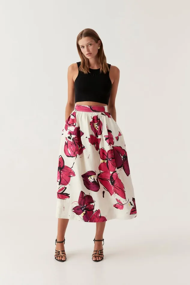 Women Lottie Gathered Midi Skirt Falling Florals Aje Skirts