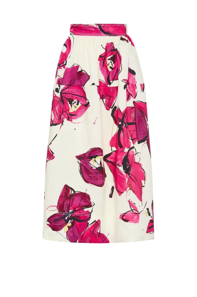 Women Lottie Gathered Midi Skirt Falling Florals Aje Skirts