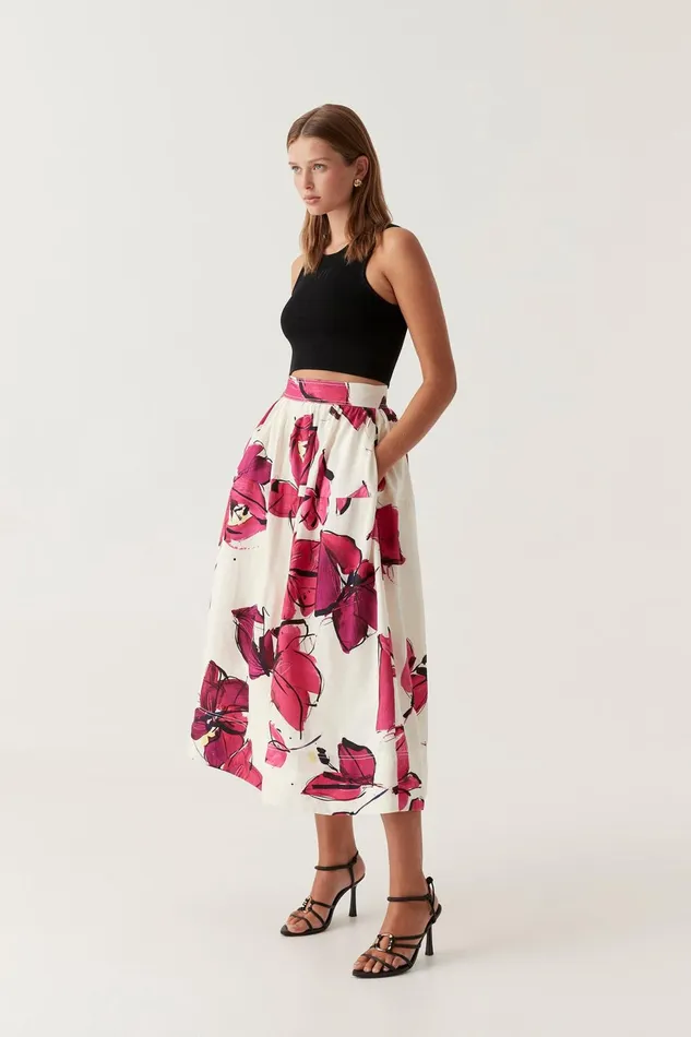 Women Lottie Gathered Midi Skirt Falling Florals Aje Skirts