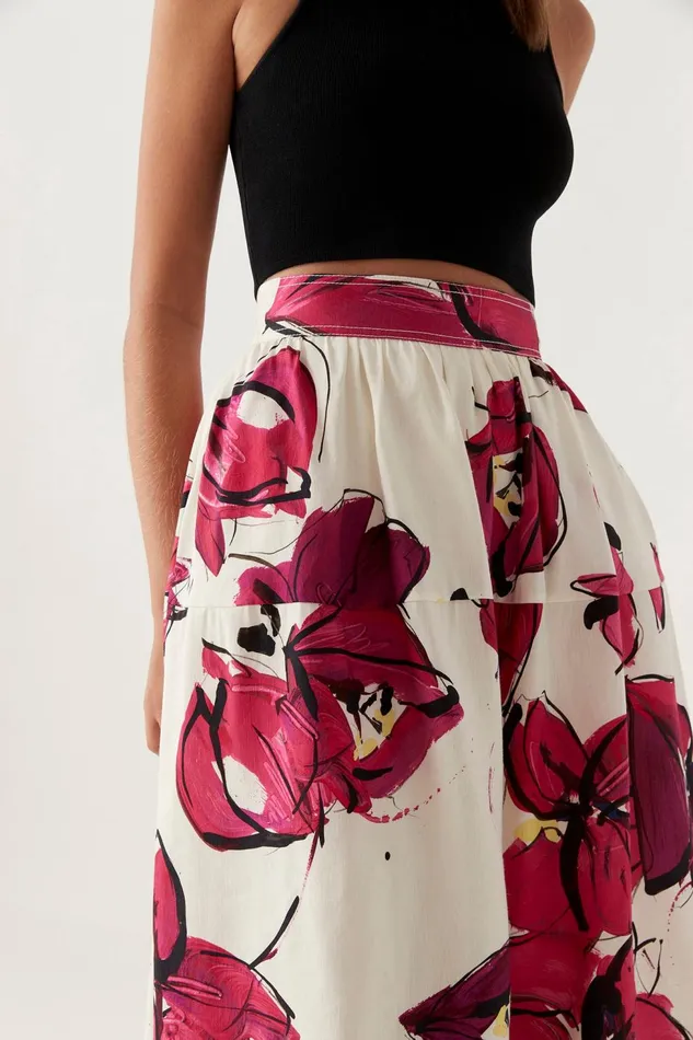 Women Lottie Gathered Midi Skirt Falling Florals Aje Skirts
