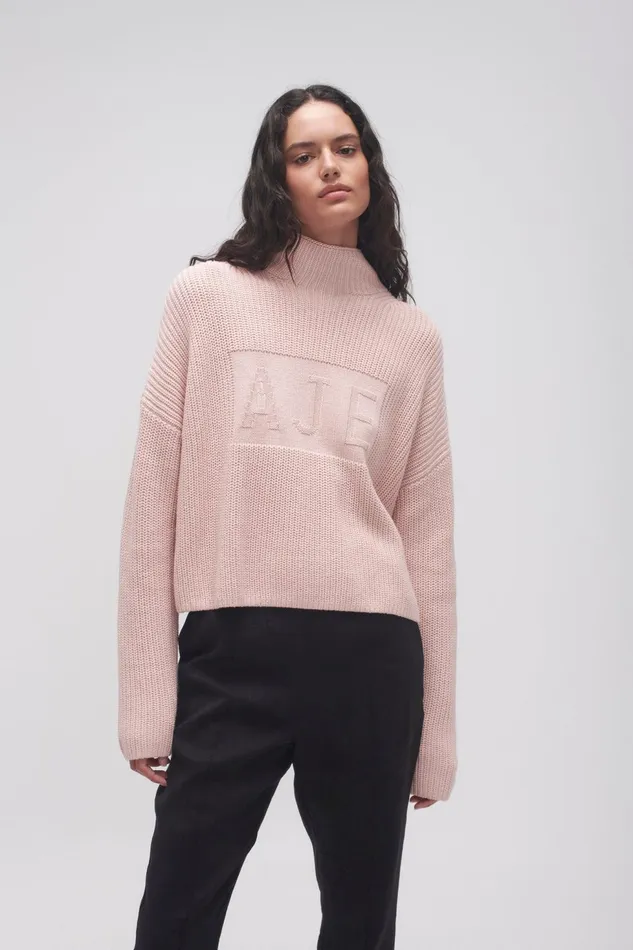 Women Lou Logo Knit Jumper Blush Aje Knitwear and Jumpers