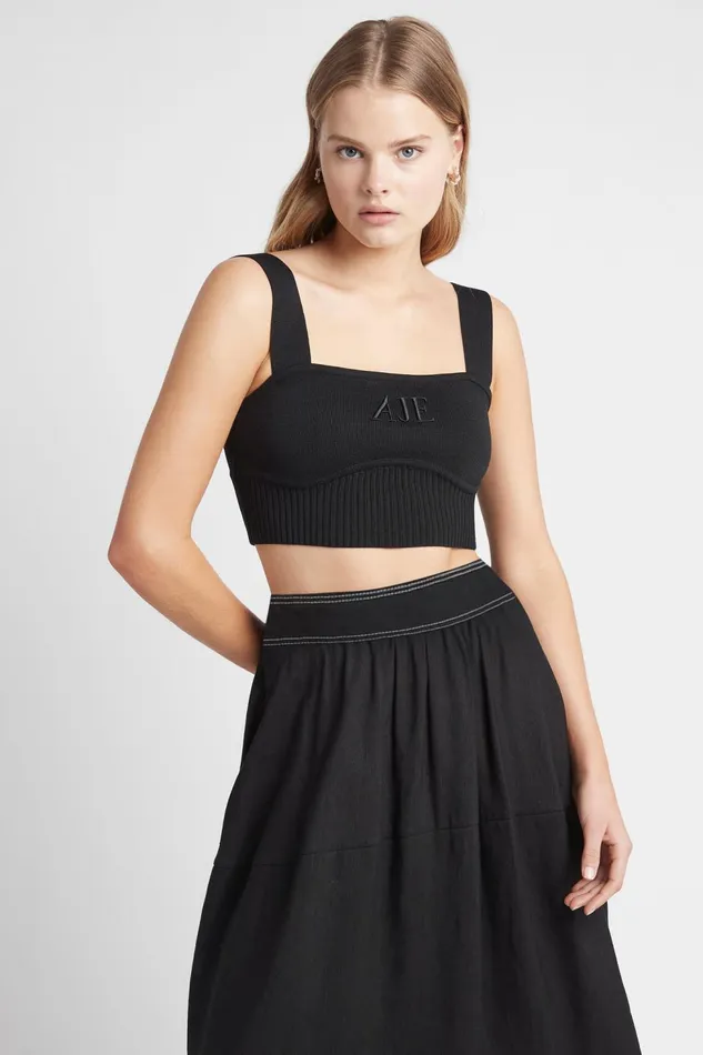 Women Lucia Top Black Aje Body and Crepe Knit