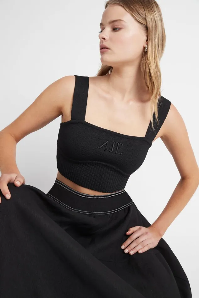 Women Lucia Top Black Aje Body and Crepe Knit