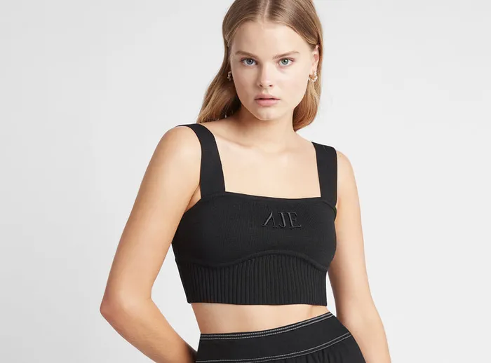 Women Lucia Top Black Aje Body and Crepe Knit