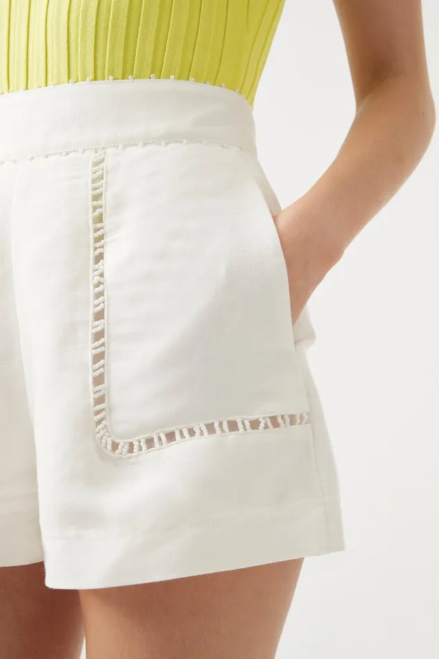 Women Lucie Beaded Trim Short Ivory Aje Shorts
