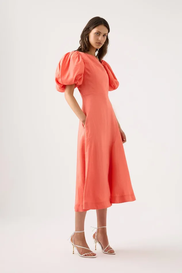 Women Maia Off Shoulder Midi Dress Coral Aje Dresses