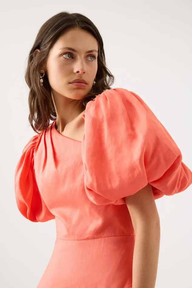 Women Maia Off Shoulder Midi Dress Coral Aje Dresses