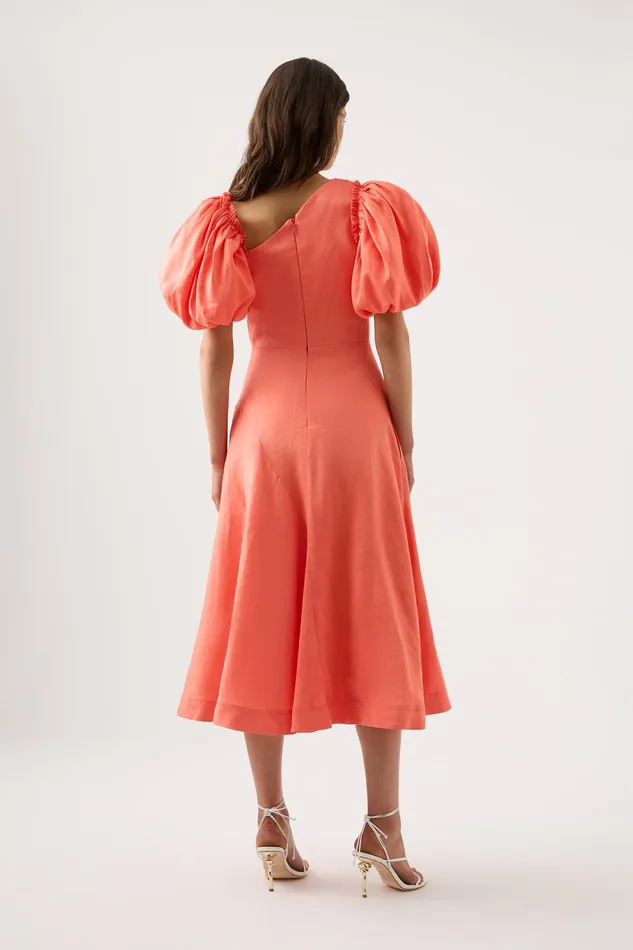 Women Maia Off Shoulder Midi Dress Coral Aje Dresses
