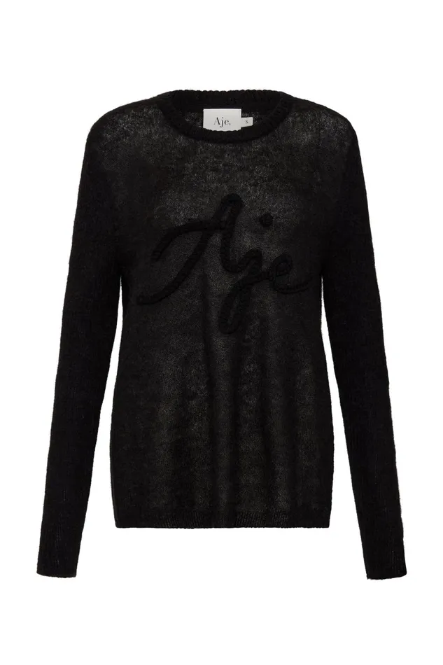 Women Margot Braided Logo Knit Jumper Black Aje Knitwear and Jumpers
