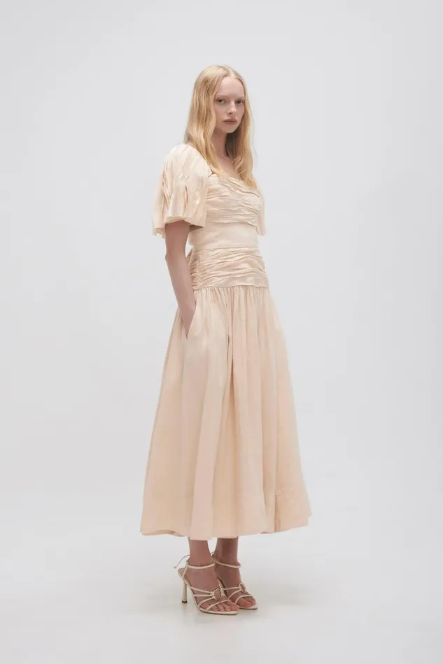 Women Marianne Ruched Midi Dress Coconut Cream Aje Dresses