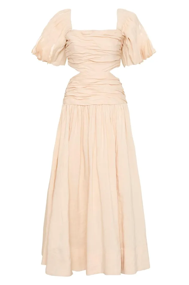 Women Marianne Ruched Midi Dress Coconut Cream Aje Dresses