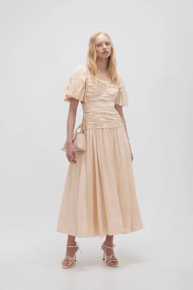 Women Marianne Ruched Midi Dress Coconut Cream Aje Dresses