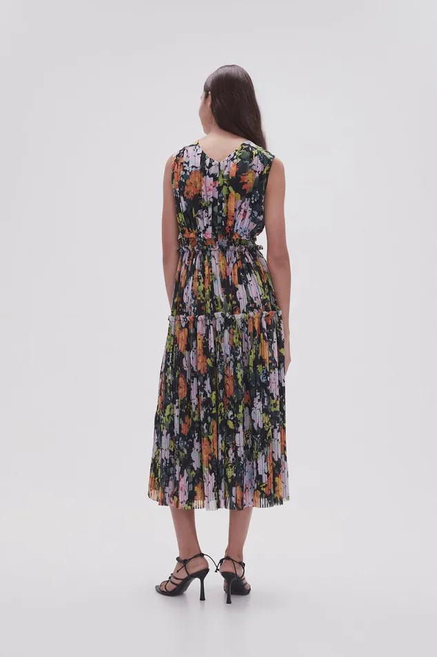 Women Marlowe Shirred Midi Dress Midnight Floral Aje Dresses