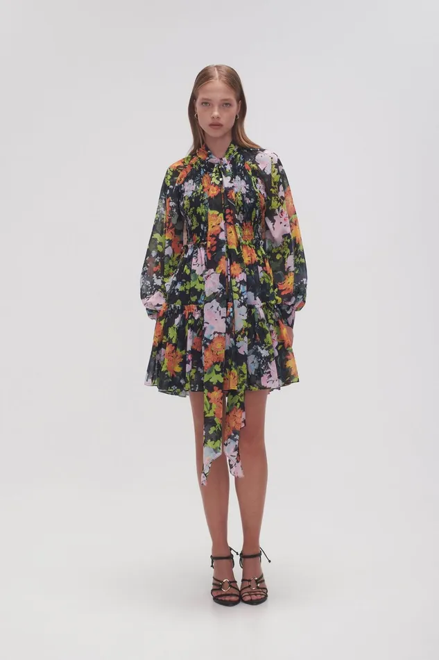 Women Marlowe Shirred Mini Dress Midnight Floral Aje Dresses