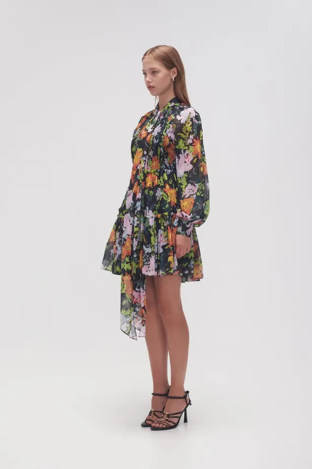 Women Marlowe Shirred Mini Dress Midnight Floral Aje Dresses