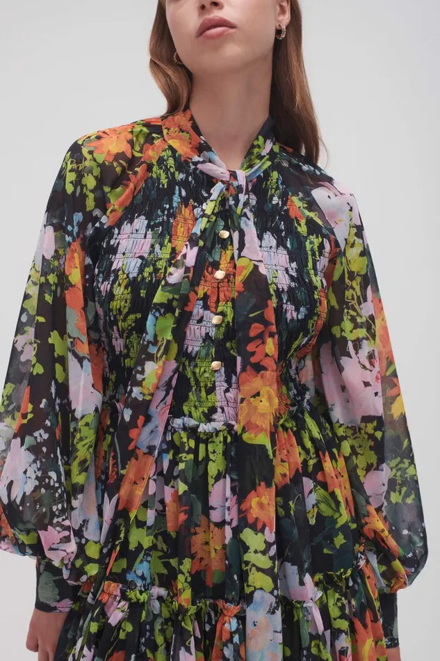 Women Marlowe Shirred Mini Dress Midnight Floral Aje Dresses