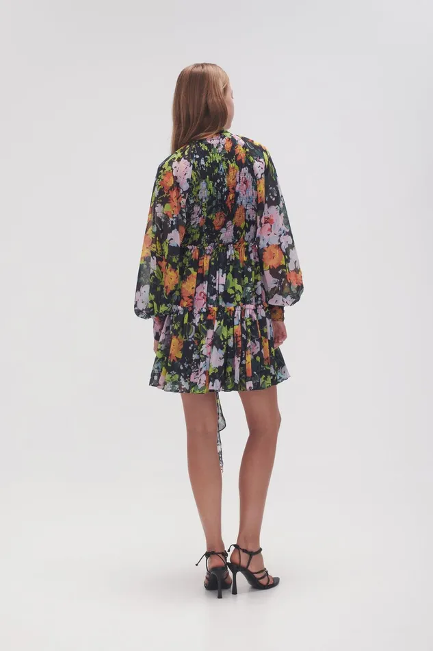 Women Marlowe Shirred Mini Dress Midnight Floral Aje Dresses