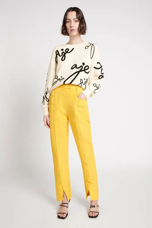 Women Martino Tapered Leg Pant Daisy Yellow Aje Pants