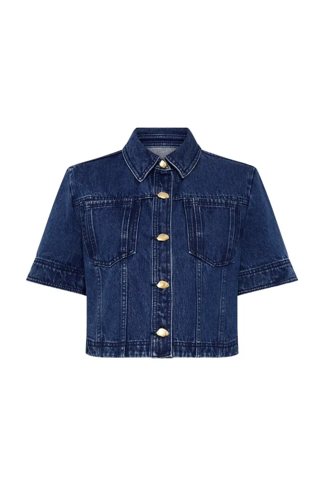 Women May Denim Cropped Shirt Dark Indigo Aje Tops