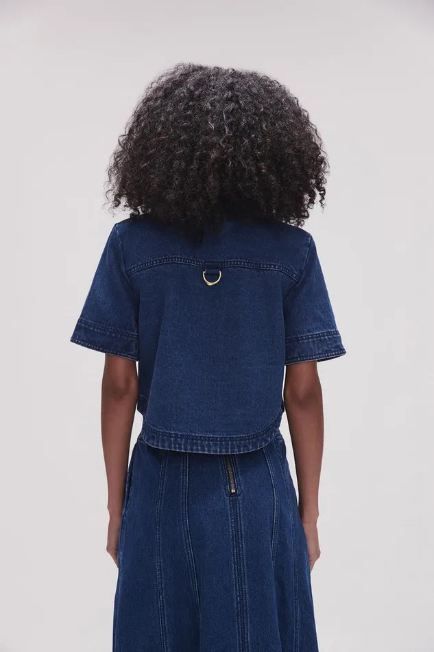 Women May Denim Cropped Shirt Dark Indigo Aje Tops