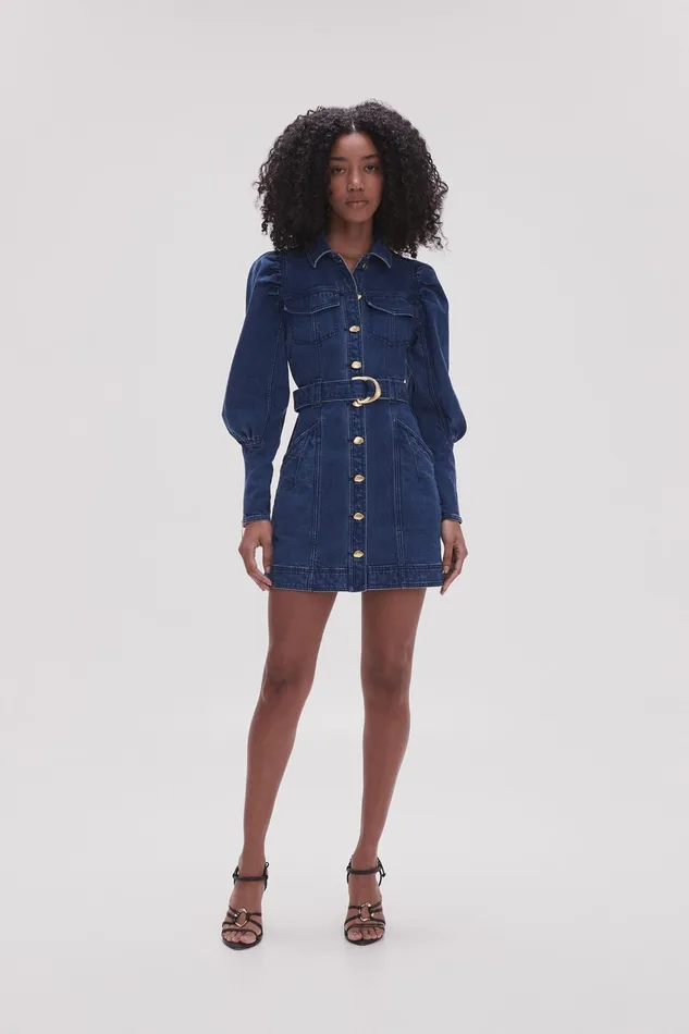 Women May Denim Long Sleeve Dress Dark Indigo Aje Dresses