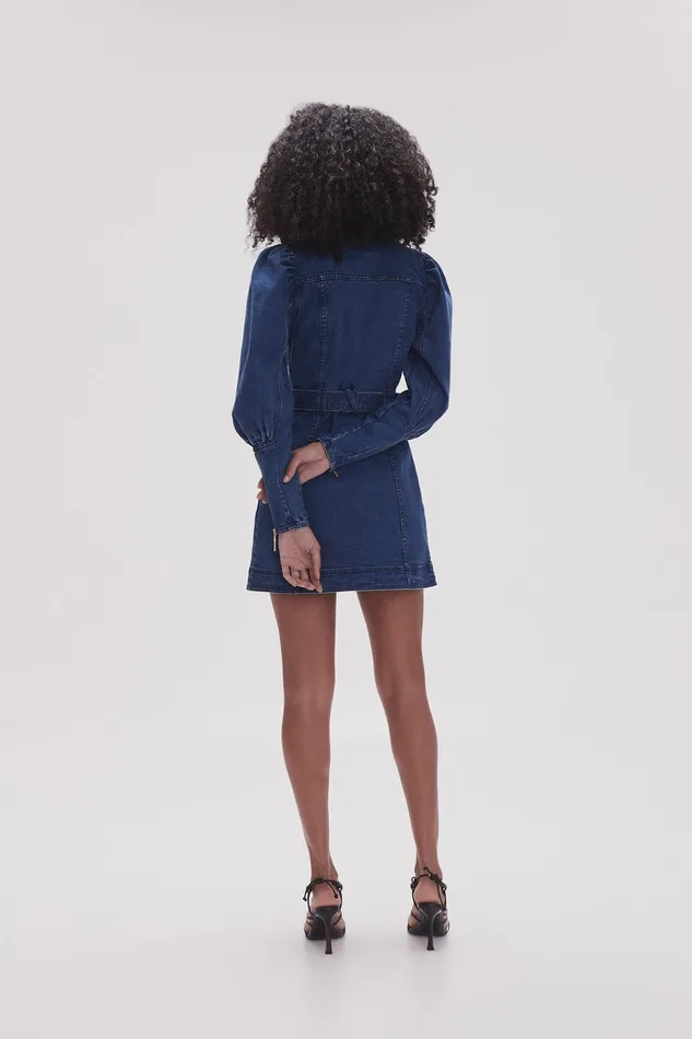 Women May Denim Long Sleeve Dress Dark Indigo Aje Dresses