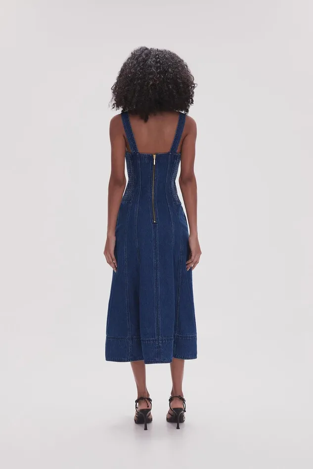 Women May Denim Midi Dress Dark Indigo Aje Denim
