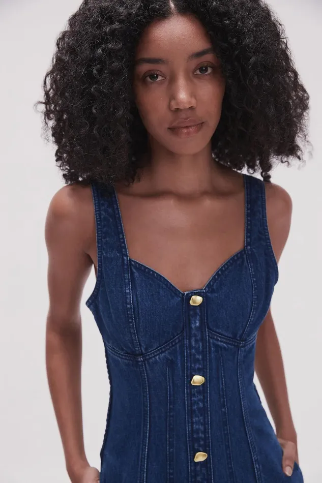 Women May Denim Midi Dress Dark Indigo Aje Dresses