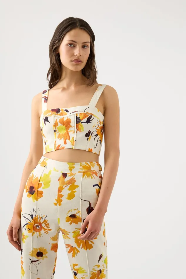 Women Meadow Panelled Bustier Top Pressed Sunflowers Aje Tops