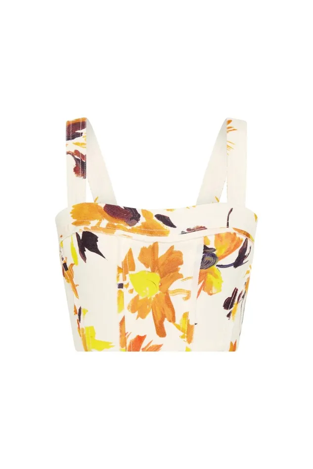 Women Meadow Panelled Bustier Top Pressed Sunflowers Aje Tops
