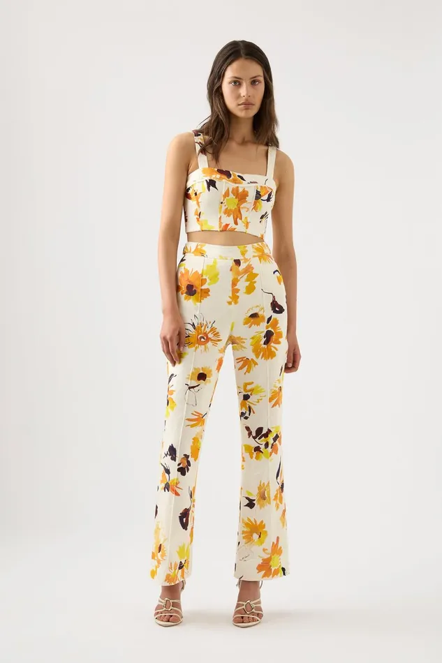 Women Meadow Panelled Bustier Top Pressed Sunflowers Aje Tops