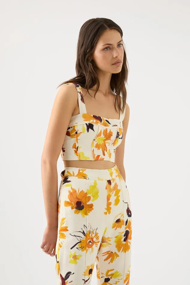 Women Meadow Panelled Bustier Top Pressed Sunflowers Aje Tops