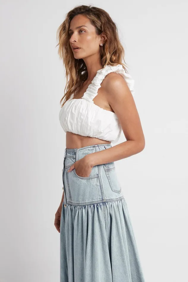 Women Medina Ruched Cropped Top Ivory Aje Tops