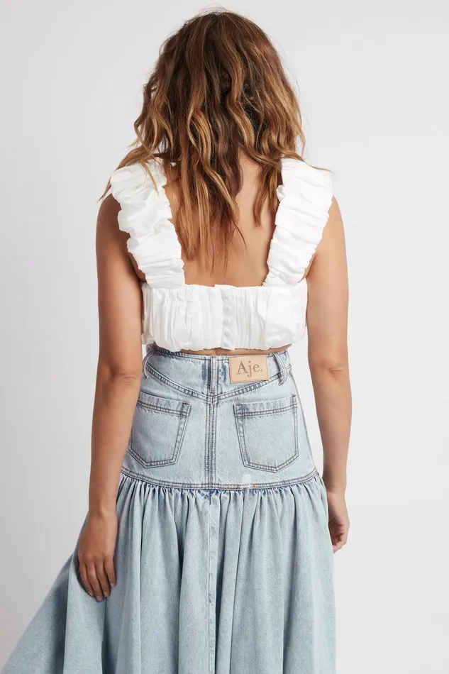 Women Medina Ruched Cropped Top Ivory Aje Tops