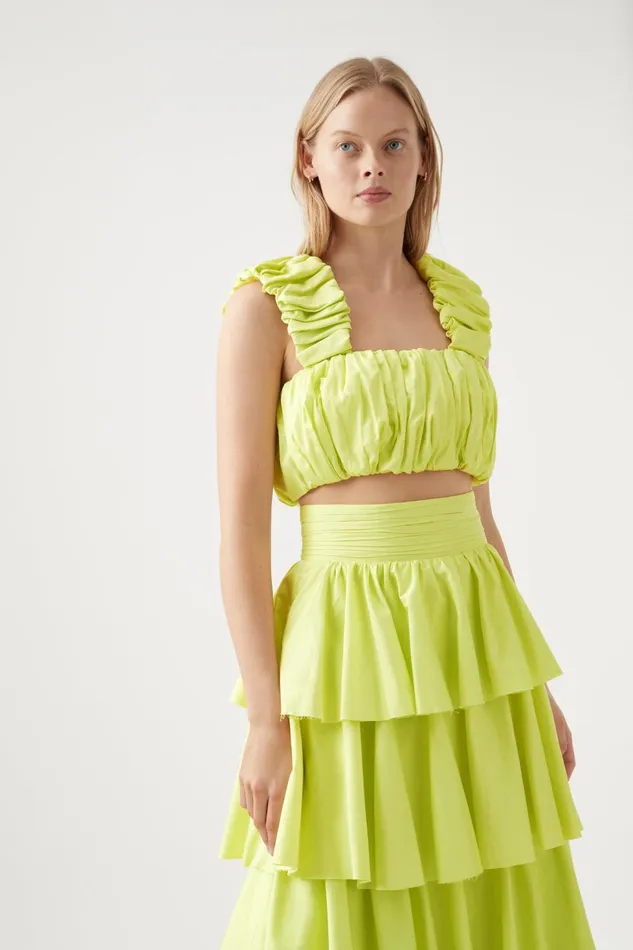 Women Medina Ruched Cropped Top Light Lemon Aje Tops