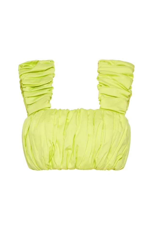 Women Medina Ruched Cropped Top Light Lemon Aje Tops