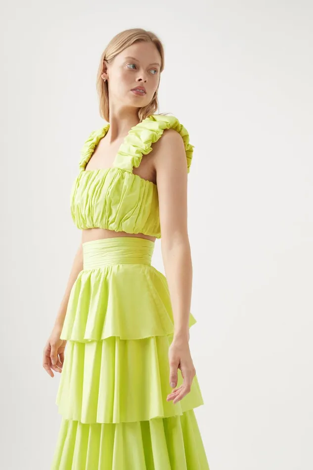 Women Medina Ruched Cropped Top Light Lemon Aje Tops