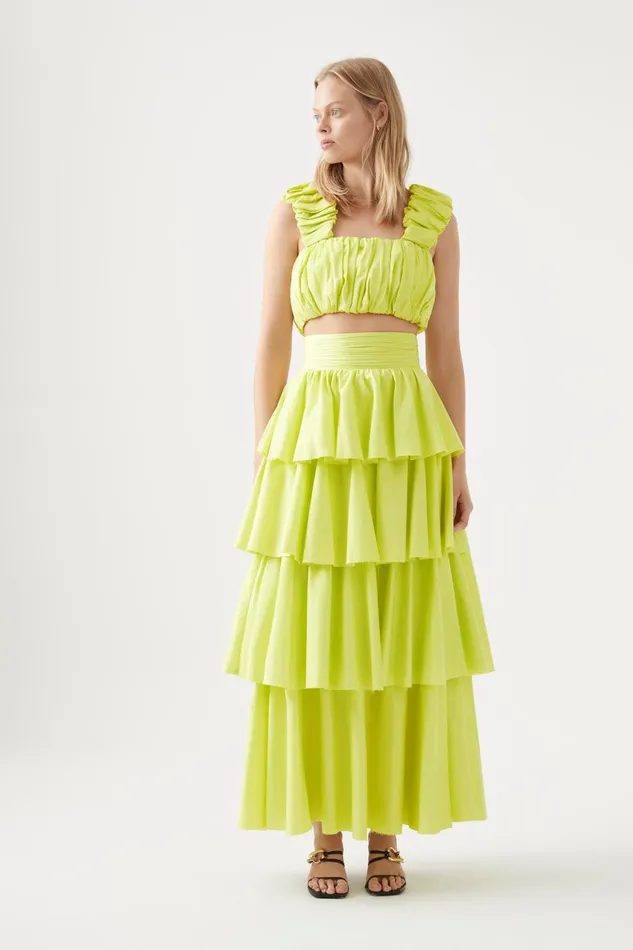 Women Medina Ruched Cropped Top Light Lemon Aje Tops