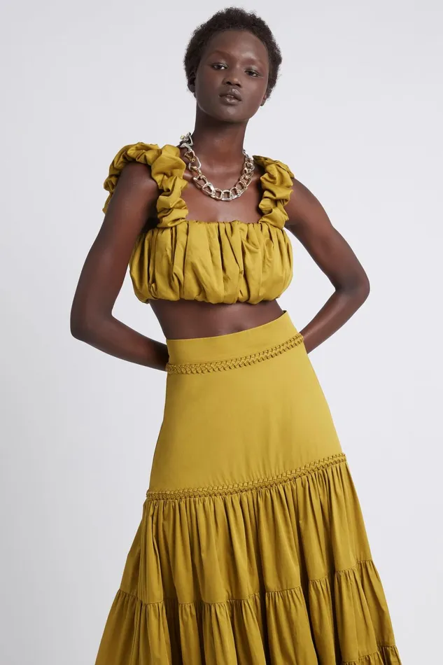 Women Medina Ruched Cropped Top Olive Green Aje Tops