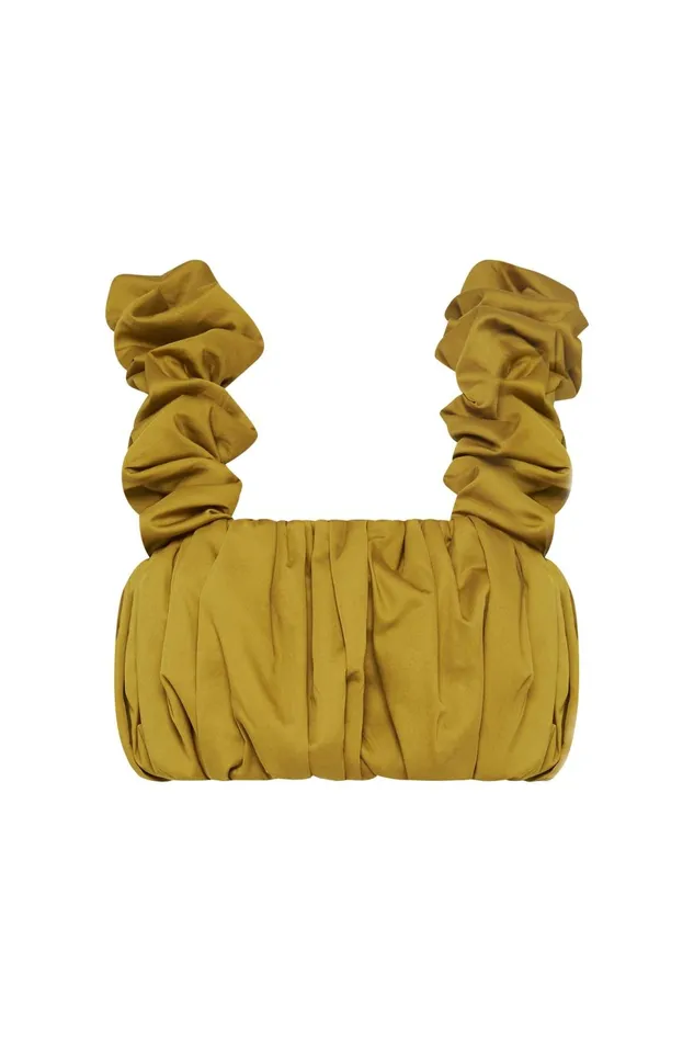 Women Medina Ruched Cropped Top Olive Green Aje Tops