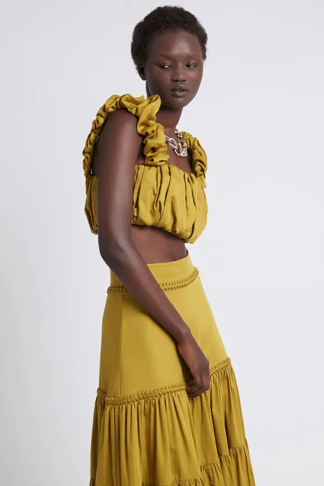 Women Medina Ruched Cropped Top Olive Green Aje Tops