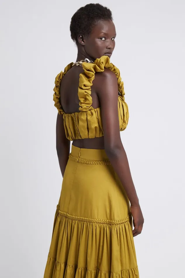 Women Medina Ruched Cropped Top Olive Green Aje Tops